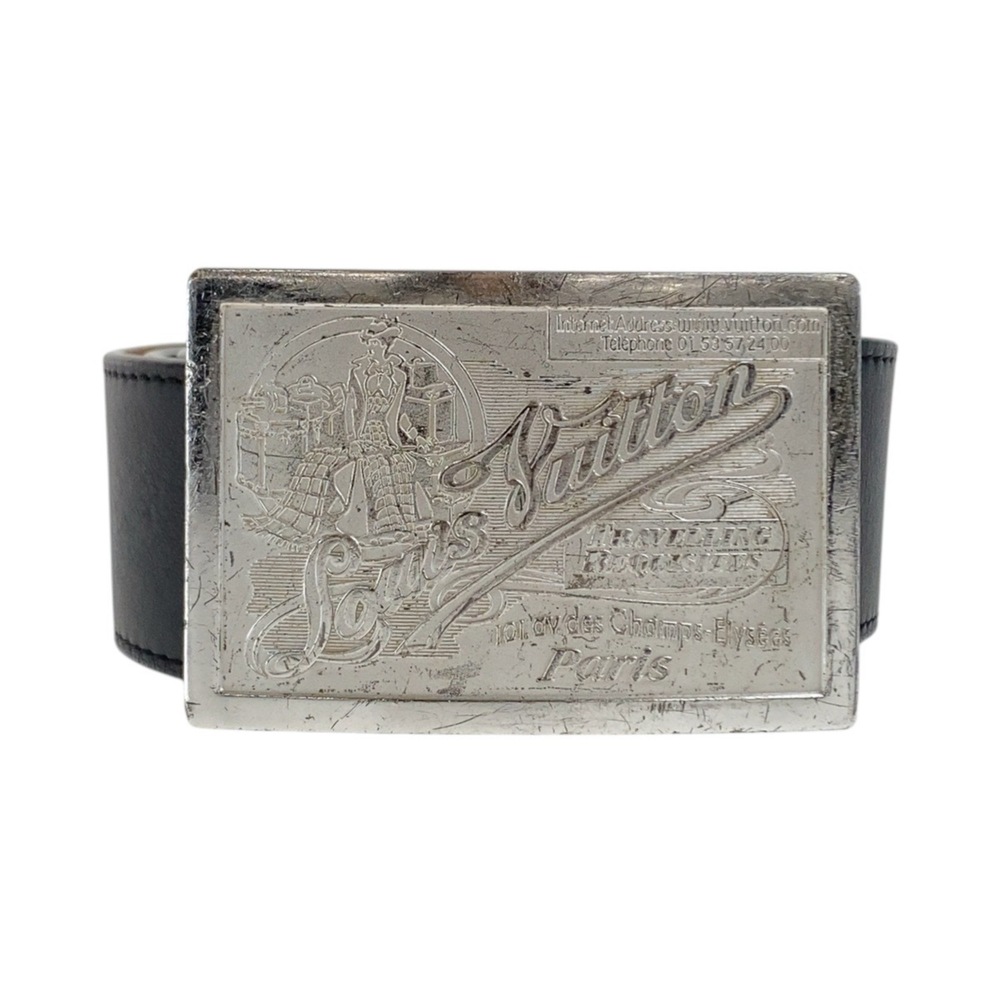 LOUIS VUITTON Men's Santur Jeans Belt, 110cm (44 inches), Black Leather with